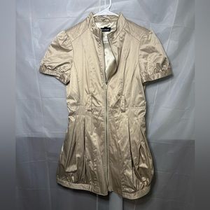 Bebe Tan Satin Bubble Hem Shirt Dress Size M.  WITHOUT BELT